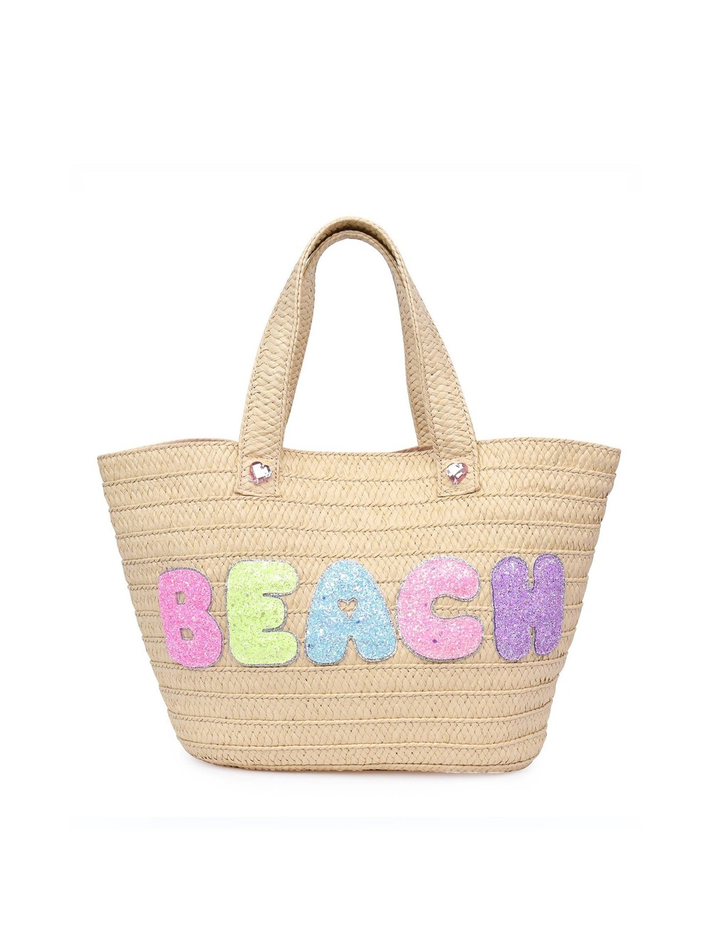 OMG Accessories Beach Straw Tote Bag Sequin Pastel Letters